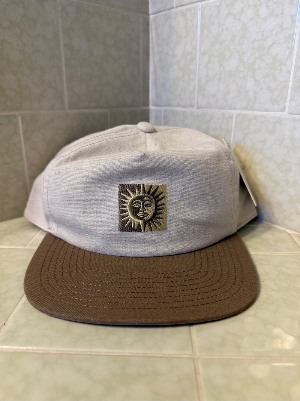 Katin Sun Patch 5-Panel Cap - Cream Crown with Brown Brim